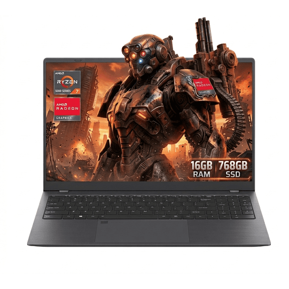 Laptop 15.6 FHD Gaming Laptop, AMD Ryzen 7 5825U, 16GB RAM, 768GB SSD, Windows 11, Graphite, WiFi 5, Backlit KB,Gray