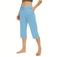 thumbnail image 2 of Women's Yoga Pants with Pockets High Waist Stretch Pants Tummy Control Workout Pants Light Blue M, 2 of 7