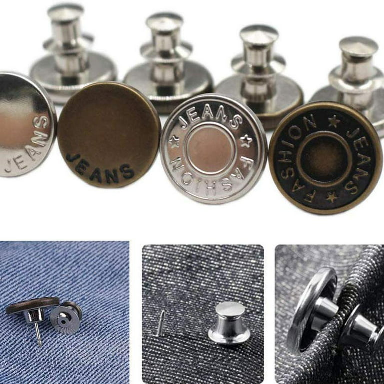 5pcs Retractable Jean Buttons Adjustable Removable Stapleless Metal CA