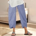 thumbnail image 4 of Capri Pants for Women,Women's Vintage Wide Leg Pants Striped Harem Pants Summer Elastic Waist Capris Casual Lightweight Baggy Cropped Pants, 4 of 6