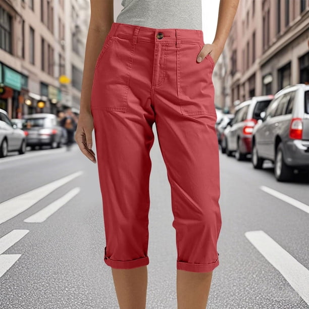 WILLBEST Pantalones Casuales para Mujer, Cómodos Pantalones Rectos Recortados con Bolsillos y Botones para Uso Diario, Ideales para Primavera y Otoño. Extra Grande