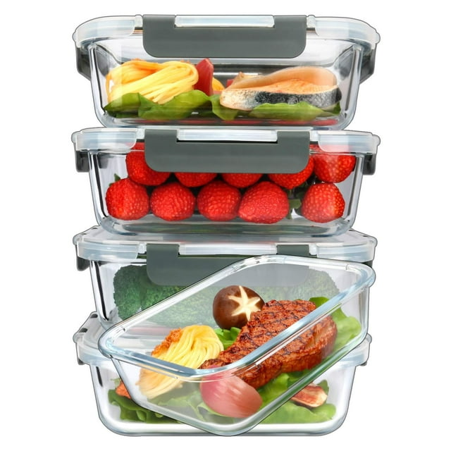 5-Pack 36oz Airtight Food Storage Containers - Oven, Microwave, Freezer Safe Glass Lunch Boxes