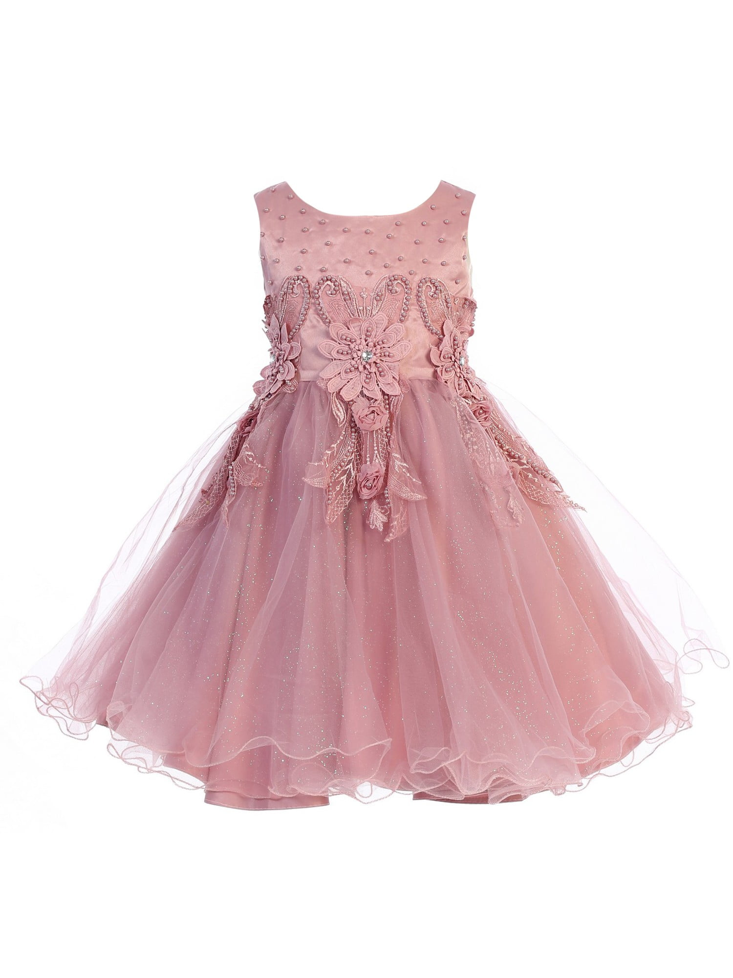 Chic Baby Chic Baby Little Girls Mauve Beaded Flower Jewel Tea Length