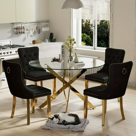 Sumdeal 42" Glass Dining Table Room Set for 4,5 Pieces Glass Dining Table Set for Kitchen