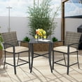 thumbnail image 1 of Costway Ensemble de Mobilier de Bar en Rotin pour Patio 3 Pcs Table à Lattes 2 Tabourets Coussinés au Bord de la Piscine Gris, 1 of 9