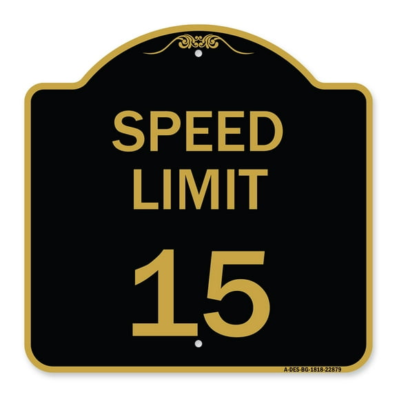 SignMission A-DES-BG-1818-22879 18 x 18 in. Designer Series Sign - Speed Limit 15 MPH, Black & Gold