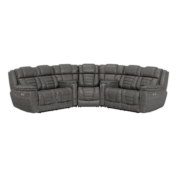 Gray Sectional Sofa 5-Piece with Dual Power Recline and Storage