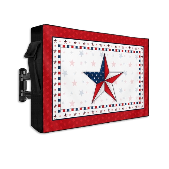 American Star Shining Outdoor TV Cover 52 to 55 Inch Weatherproof, Star Red Filling Buffalo Checker Lace 600D Oxford TV Covers with Waterproof Zipper, Outside Flat TV Screen Protector 52"Wx19"Hx4.5"D