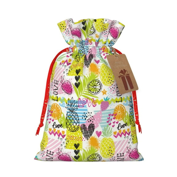 Naloa Tropical Pineapples Drawstring Christmas Bags, 3D Xmas Gift Bags, Christmas Wrapping Bags, Xmas Goodie Bags, Treat Pouch Bags, Party Favor Bags-