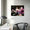 thumbnail image 3 of ONETECH Spa Wall Decor Bathroom Purple Candles Massage Stones and Pink Daisy Salts Picture Print on Canvas Bathroom Nature Still Life Painting Relax Calm Zen Art  20x16in, 3 of 4