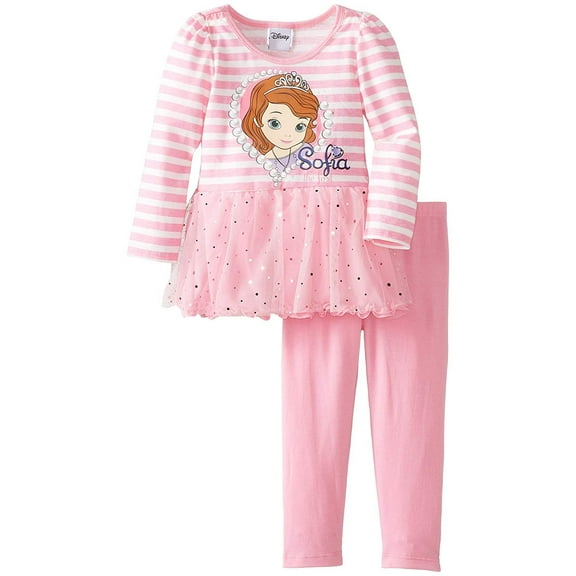 Disney Little Girls' Sofia 2 Piece Stripe Long Sleeve Legging Set, Berry Modesty, 3T