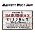 thumbnail image 3 of Deluxe Wood Magnet, 5x8 Inches, Welcome to Babushka's Kitchen - Daily Specials, Open 24 Hours, Home of Cold Milk and Warm Cookies - Magnetic Hardboard Sign with Saying for Grandma, Vintage Style Decor, 3 of 6