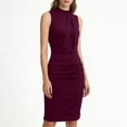 thumbnail image 3 of Admvng Womens Dress Summer Casual Solid Crew Neck Bow Detail Sleeveless Office formal Events Dresses, 3 of 7