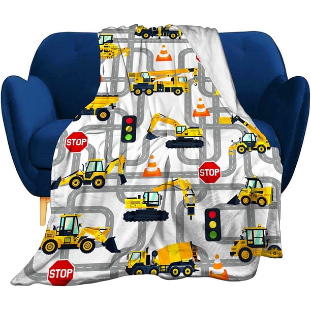 LHSHID Construction Truck Blanket for Toddler Boys Kids Flannel Cars Blankets and Throws for Adults Bedding Sofa Gifts