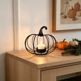 thumbnail image 4 of Iron Art Halloween Pumpkin Candle Holders, Rustic Metal Jack-o-Lantern Tea Light Stands, Harvest Season Tabletop Decor for Romantic Dining, Thanksgiving Centerpiece and Autumn Mantel Display, Black, 4 of 6