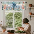 thumbnail image 5 of Watercolor Blue Octopus Coral Window Valance Curtain Fish Wood Grain Rod Pocket Short Curtain for Living Room, Bedroom & Kitchen Window Decor 42x18in, 5 of 8