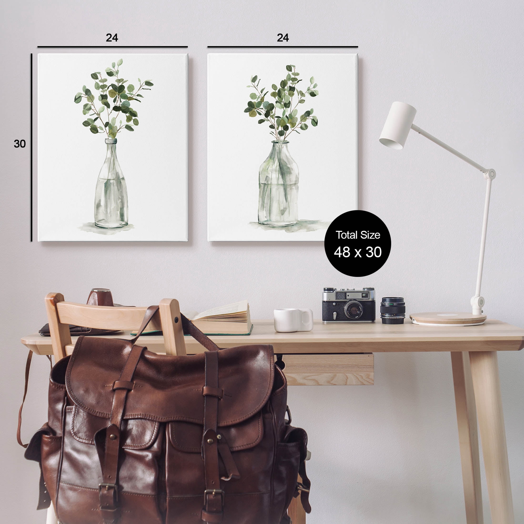 Eucalyptus Herbal Bouquet Arrangement Botanical & Floral Graphic Art Gallery Wrapped Canvas Print Wall Art, Set of 2