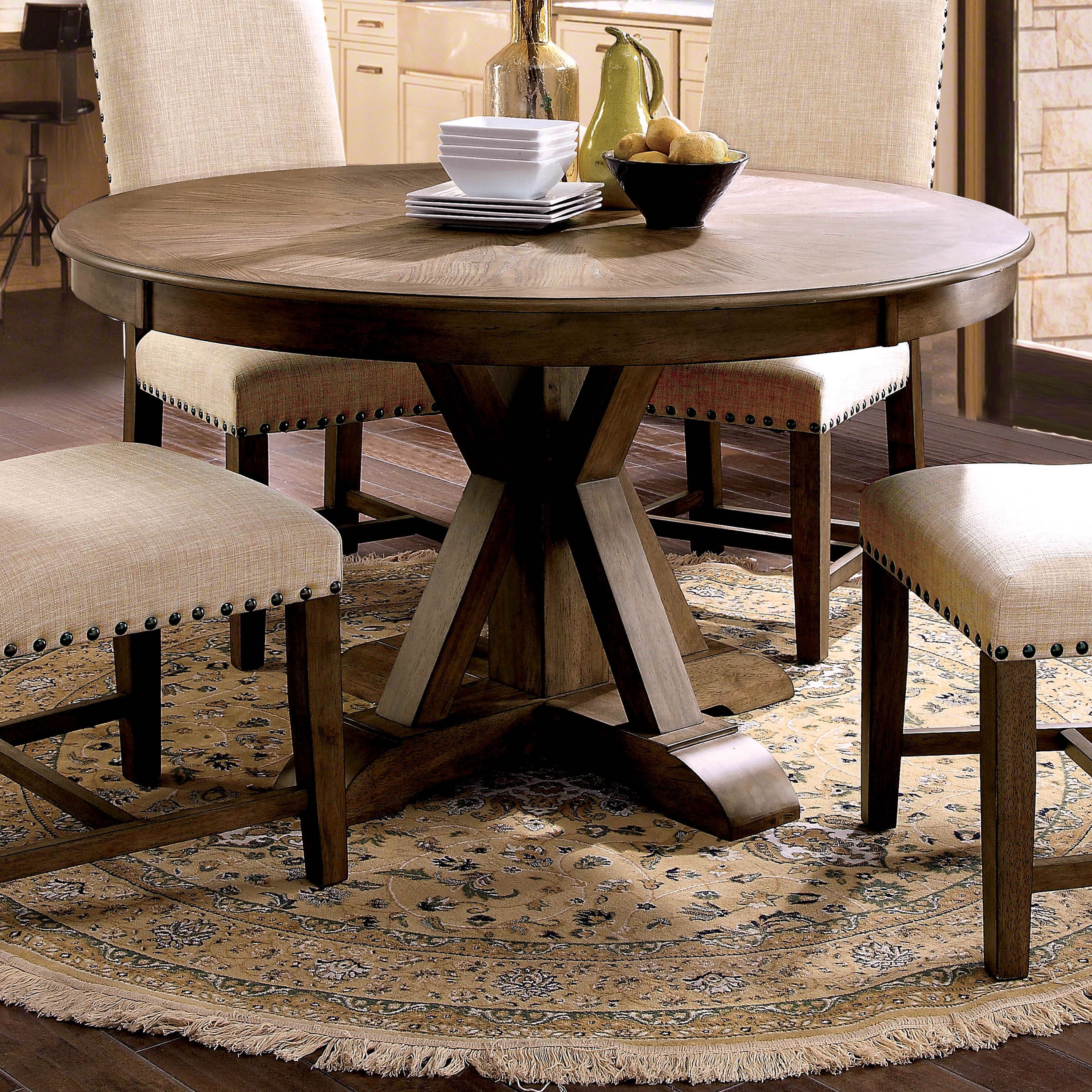 Wood And Metal Round Dining Table