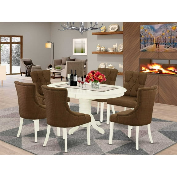 East West Furniture Dining Room Set Linen White, AVFR7-LWH-18