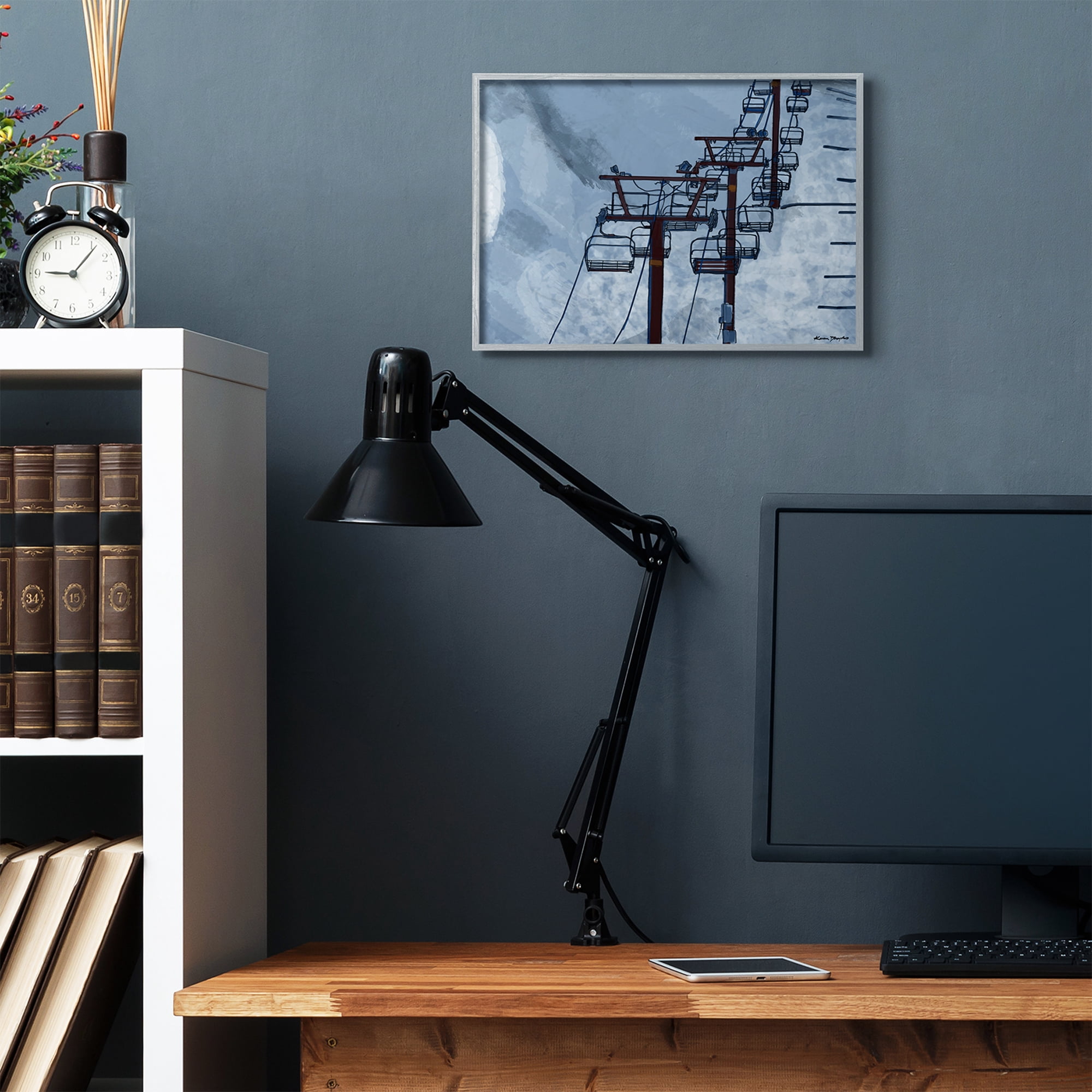 Stupell Industries Ski Lift Blue Sky Painting Framed Wall Art by Karen Dreyfus, 16" x 20", Gray Framed