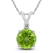 SZUL Women's 14K White Gold 7MM Round Peridot and Diamond Pendant