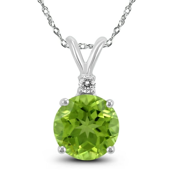 SZUL Women's 14K White Gold 7MM Round Peridot and Diamond Pendant
