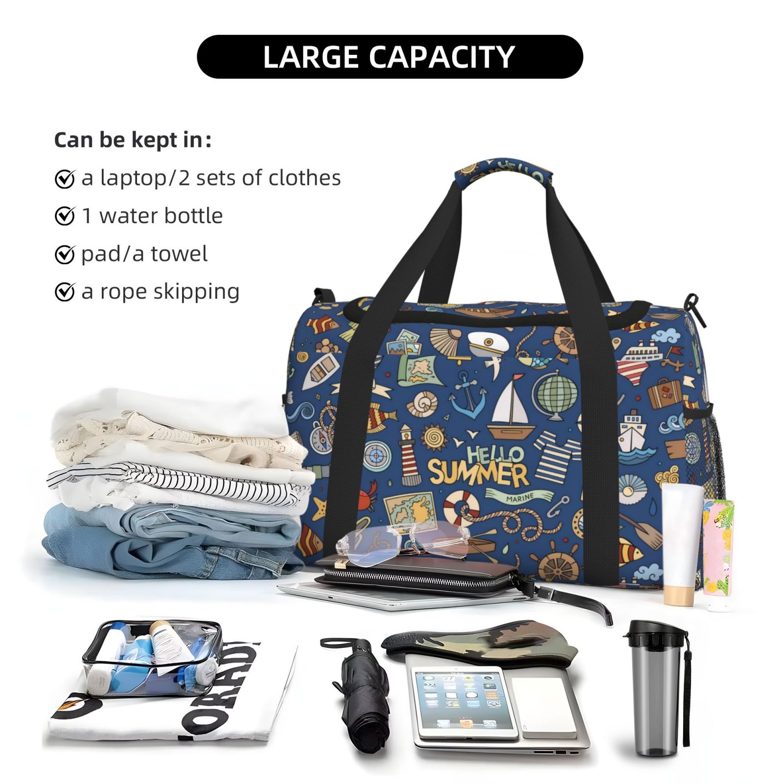 Fuzoiu Marine Nautical Print Travel Duffle Bag,Carry On Tote Bags,Duffel Bag,Sport Gym Bag, Hospital Bag for Labor and Delivery, Overnight Bag,Luggage Bag