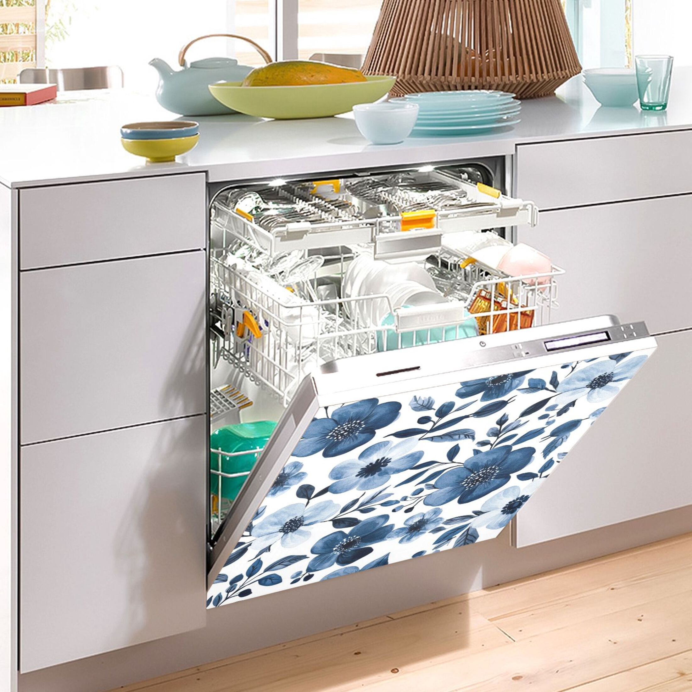 Dishwasher Magnetic Sticker 23x26 Inch Refrigerator Magnetic Sticker Washing Machine Magnetic Sticker Kitchen Panel Magnetic Sticker Home Decor Beautiful Navy Flowers