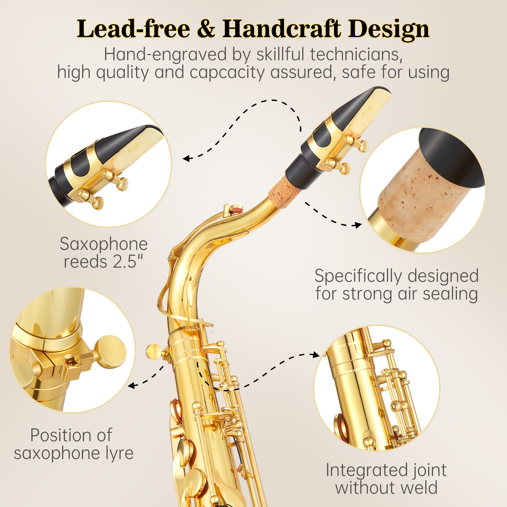 CazToi Brass Bb Tenor Saxophone with Complete Starter Kit Professional Sound for Beginners & Performers