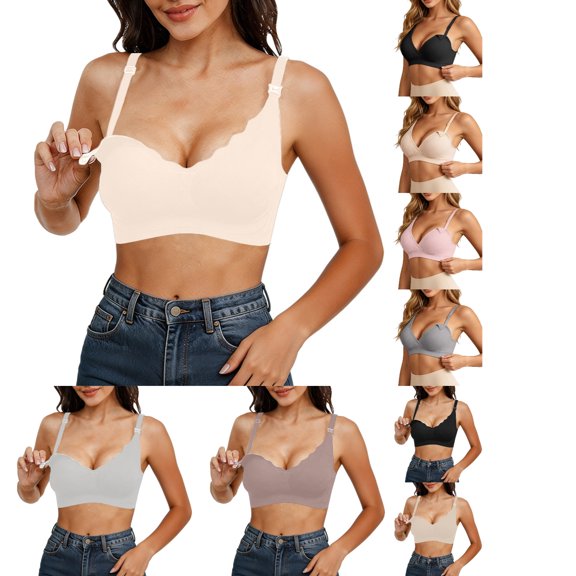 Heydday Women Nursing Bra, Scallop Edge Drop Cup Maternity Bra, 3 Hook Adjustable Back Pregnancy Postpartum Support Bra, Soft Stretch Invisible Everyday Breastfeeding Underwear(Beige/38)