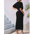 thumbnail image 3 of Olabelle Womens Metallic Faux Wrap Cocktail Dress Solid Color V-Neck Pleated High Slit Short Sleeve Midi Dress, 3 of 7