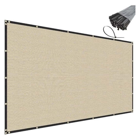 6' x 16' Beige Privacy Fence Screen Heavy Duty Windscreen Mesh Fencing Shade Fabric with Brass Grommets for Outdoor Fence Garden Patio Swimming Pool