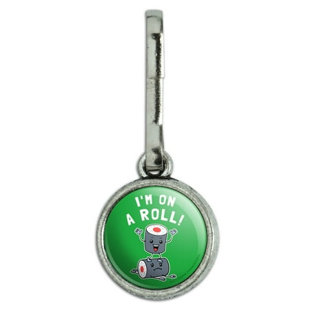 I'm on a Roll Sushi Funny Humor Antiqued Charm Clothes Purse Suitcase Backpack Zipper Pull Aid