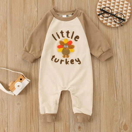 

Toddler Boys Rompers Turkey Embroidery Printing Pullover Bodysuit With Hat 2Pieces Suspenders Jumpsuit Clothes