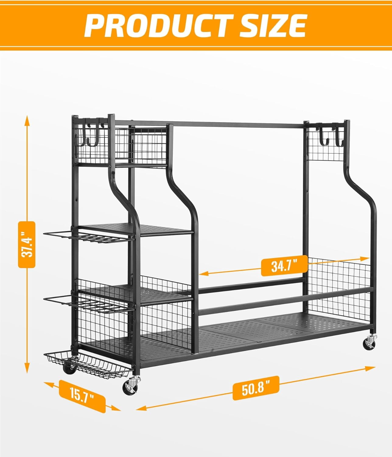 Golf Bag Storage Rack with Wheels, Large Golf Organizer for 3 Bags, Golf Club & Accessories Holder for Garage Basement