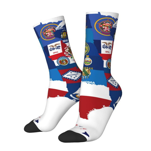 Fotbe The Map Of United States Calcetas Largas con Estampado para Hombre y Mujer – Calcetas de Compresión Transpirables y Elásticas, Viajar y Uso Diario Talla 5-11