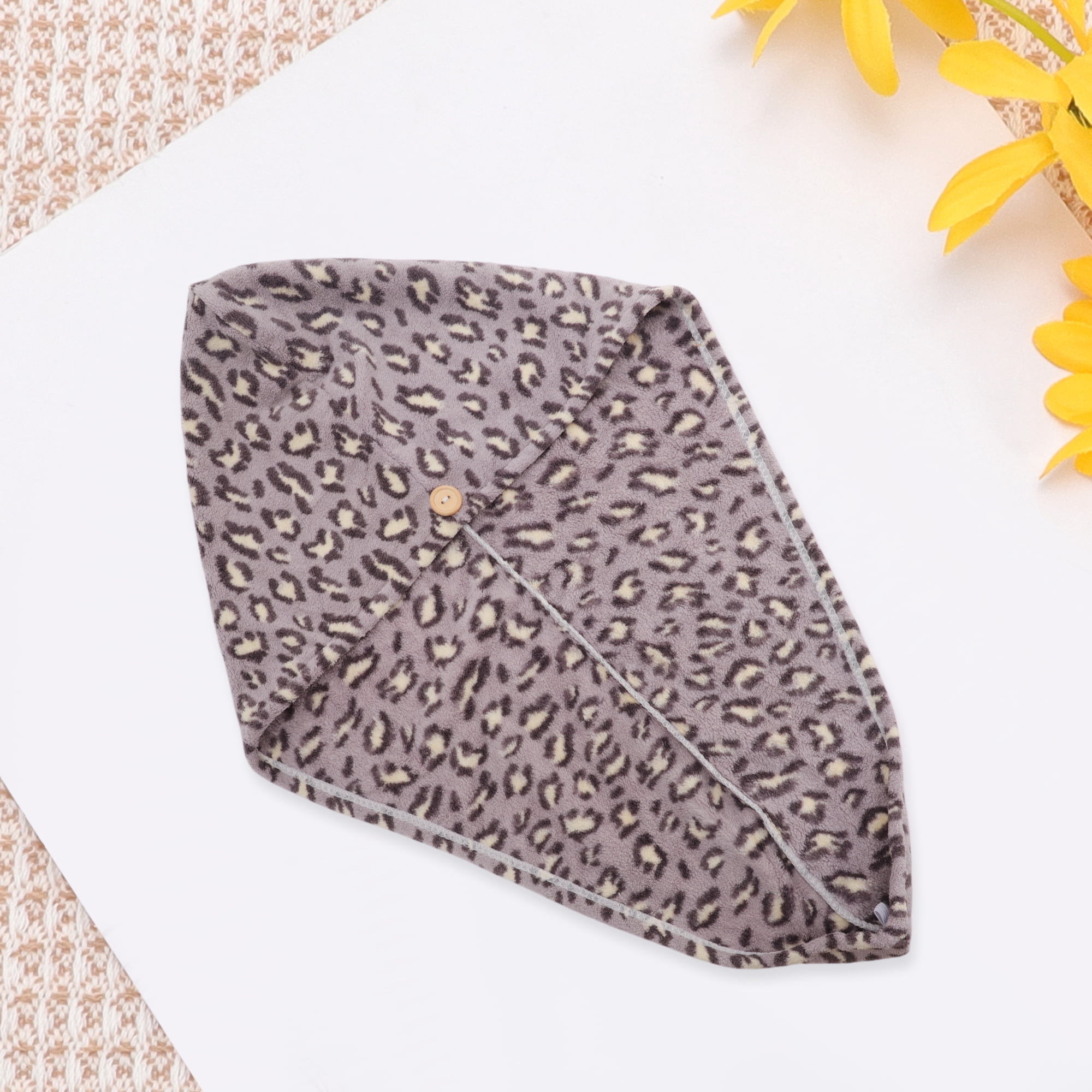 Unique Bargains Water Absorbent Leopard Print Hair Towel for Bathroom Hotel Light Purple