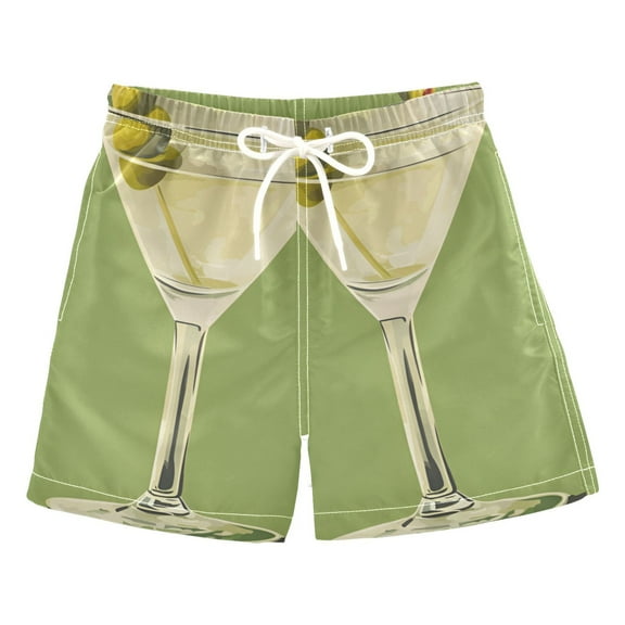 FORMRS Boys Swim Trunks Quick Dry Mesh Liner Boardshorts Sizes XS-XL, Martini with Olive