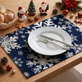 thumbnail image 4 of Smile Navy Blue Snowflakes Winter Placemats Set of 4, 12x18 Inch Christmas Table Mats, 4 of 8