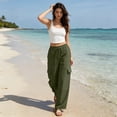 thumbnail image 5 of TFEOQRY Womens Cargo Pants with Pockets Elastic Waist Drawstring Solid Color Loose Casual Wide Leg Pants, 5 of 7