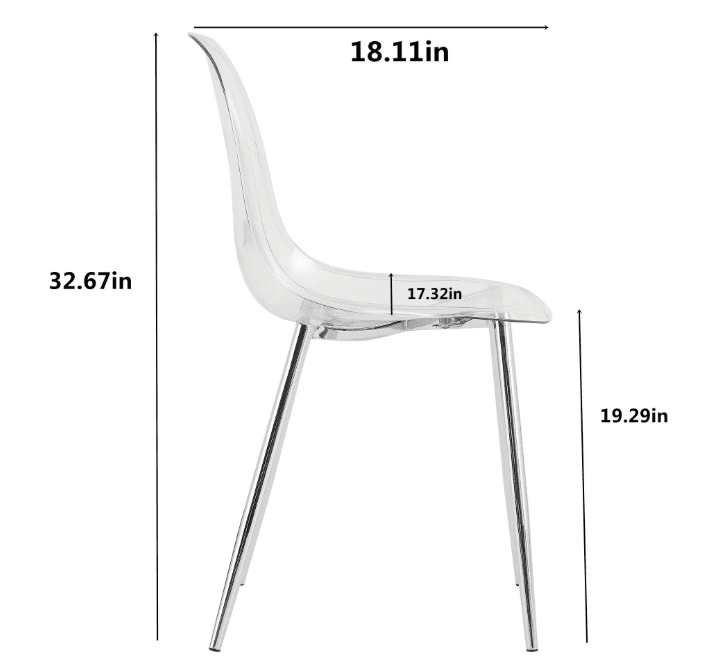 NYEESS Set of 4 Clear Transparent Dining Chairs Armless with Sliver Metal Legs Modern Acrylic Side Chairs for Kitchen Dining Room