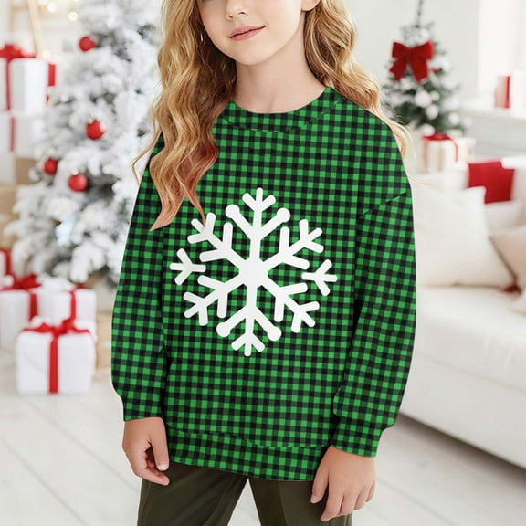 Christmas Sweatshirt for Kids Girls Boys Long Sleeve Round Neck Pullover Kids Plain Soft Classic Lightweight Jumper Solid Color Fashion Fall Winter Warm Daily Outdoor Clothes Green 9-10 Years