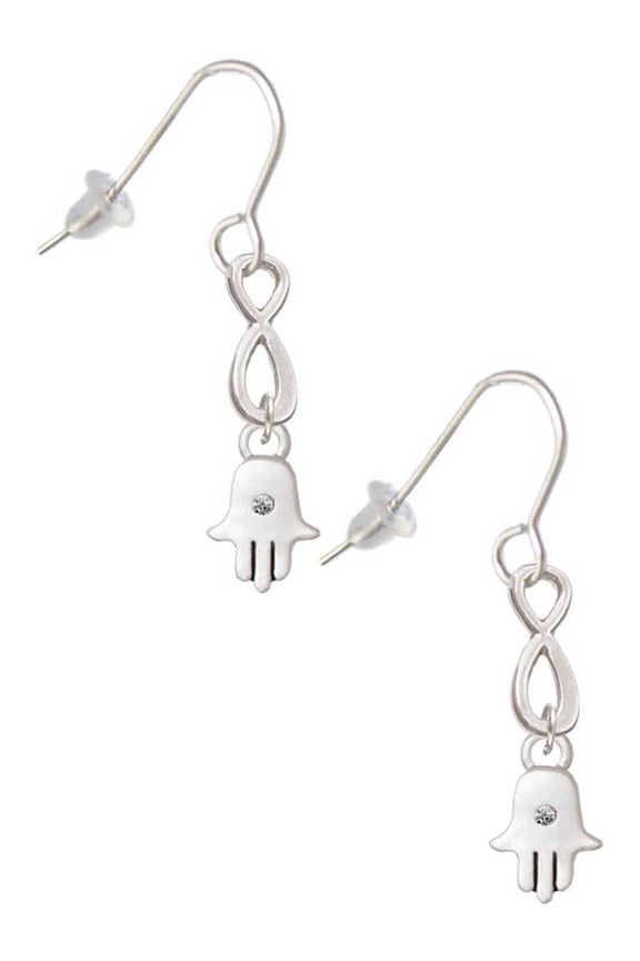 Silvertone Mini Hamsa Hand Silver tone Infinity French Earrings