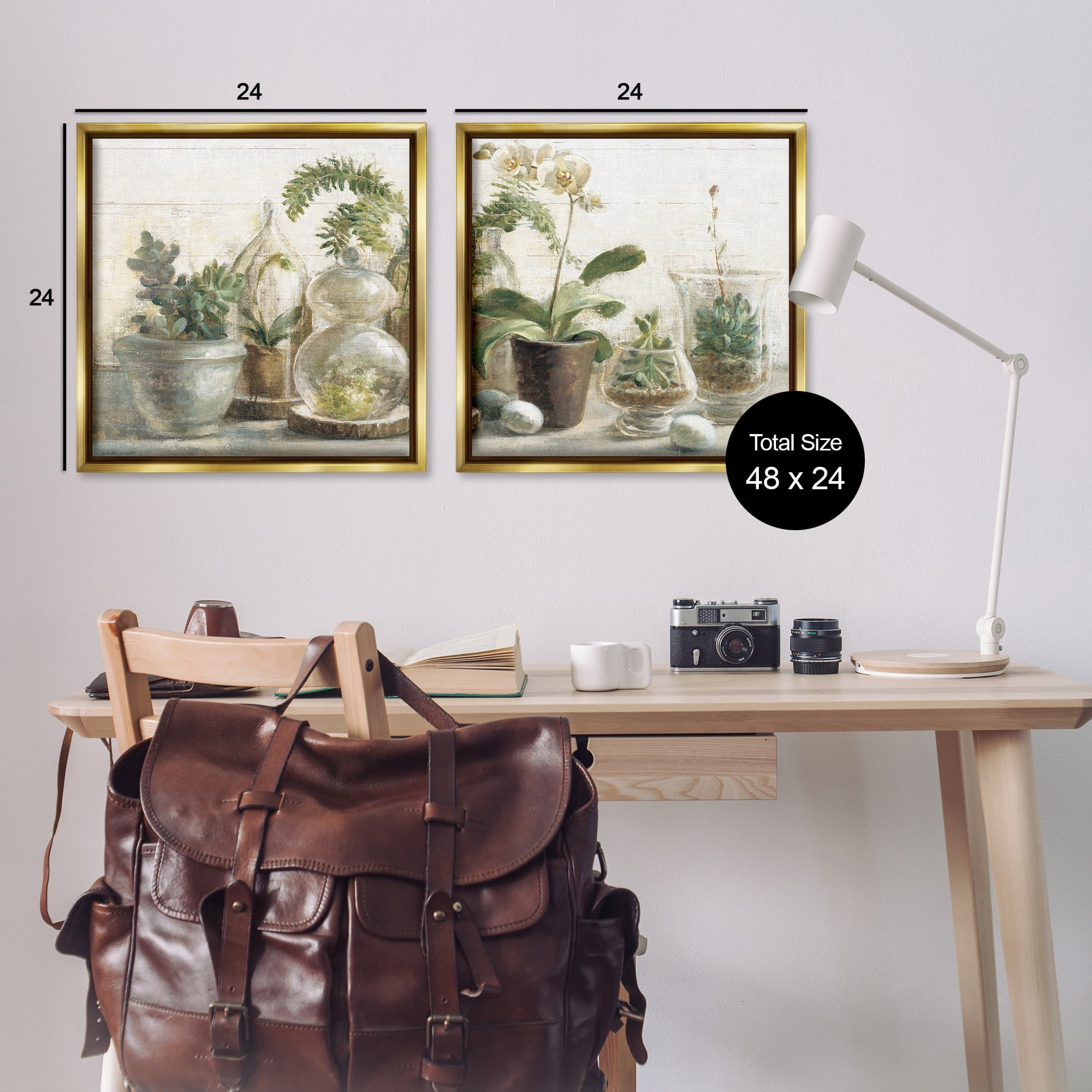 Stupell Industries Succulent House Plants Country Charm Botanical & Floral Painting Gold Floater Framed Canvas Art Print Wall Art, 25 x 25, Set of 2