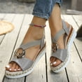 thumbnail image 3 of Rokment Women's Platform Chunky Heels Dressy Sandals Fashion Casual Metallic Silver Buckles Leather Elastic Ankle Strap Wedge Slingback Heeled Summer Comfortable Walking Shoes Grey Size 7.5, 3 of 7