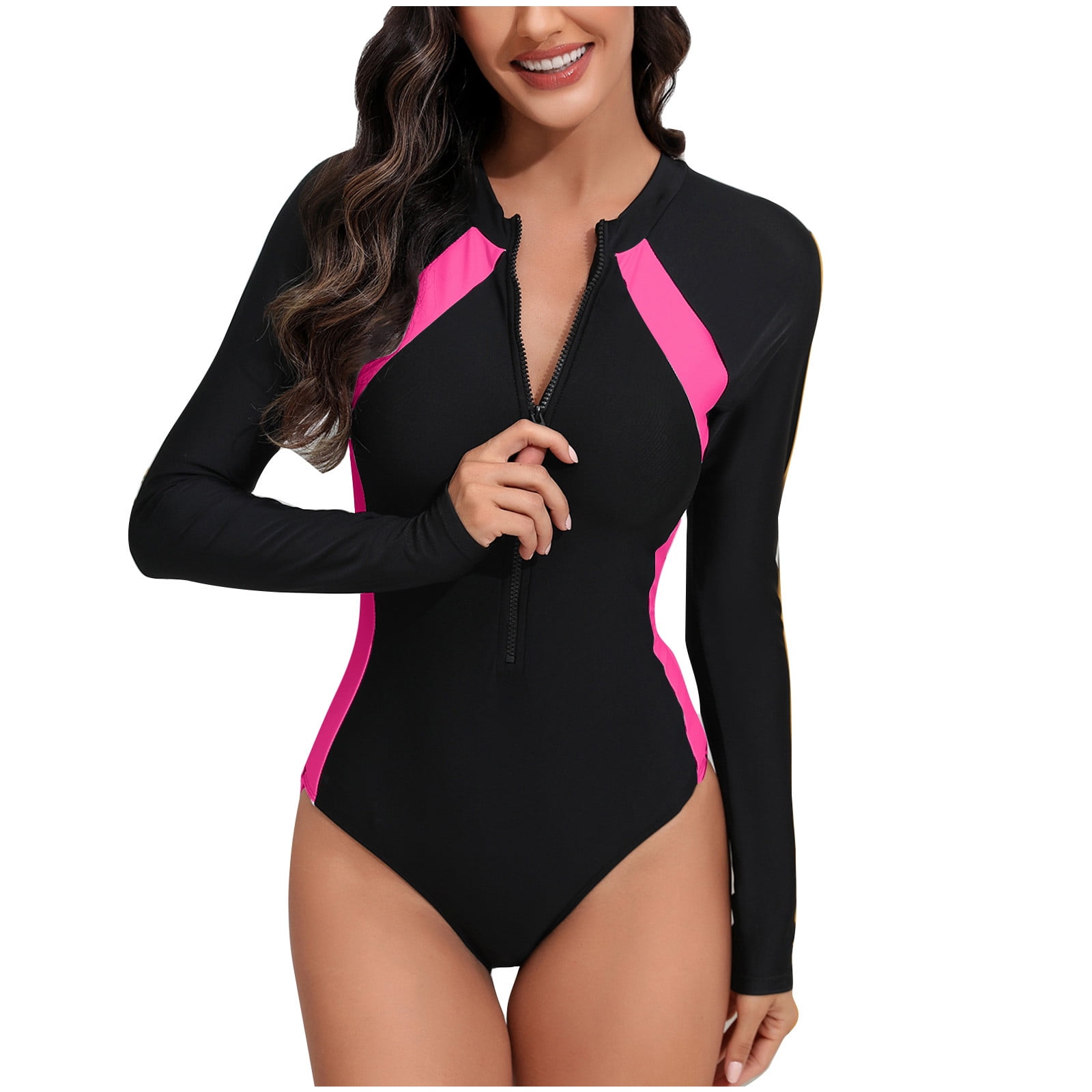 Aboser Womens Long Sleeve Rash Guard One Piece Swimsuit Zip Up Bathing Suit UV Protection Surfing Swimwear Summer Beach Diving Suit