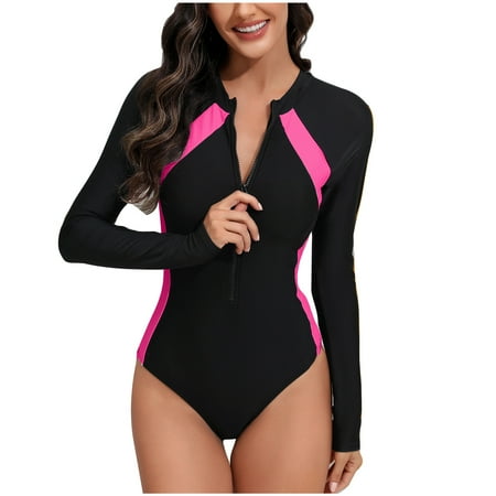 LEBONYARD Bikinis for Women Plus Size Womens Bikinis Bathings Suit Sets Deals Swimsuit Women Long Sleeve Diving Suit Siamese Summer Beach Surfing Swimwear Pink XL