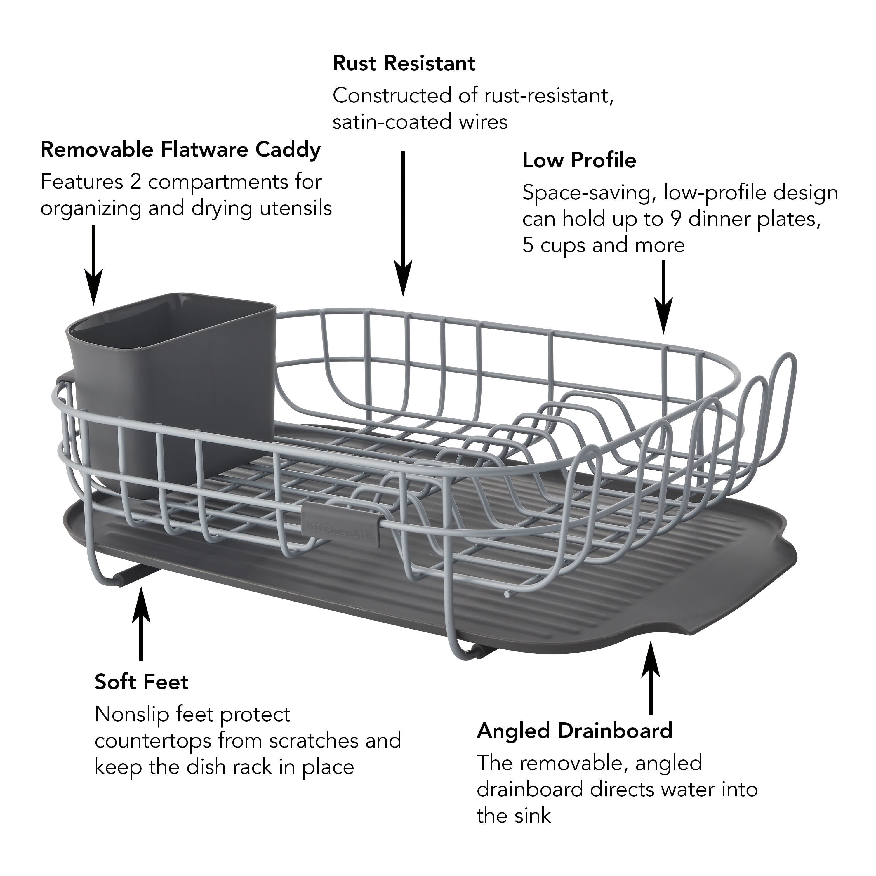 KitchenAid Stainless Steel Compact Dish-Drying Rack, Removable Flatware  Caddy 24131455041