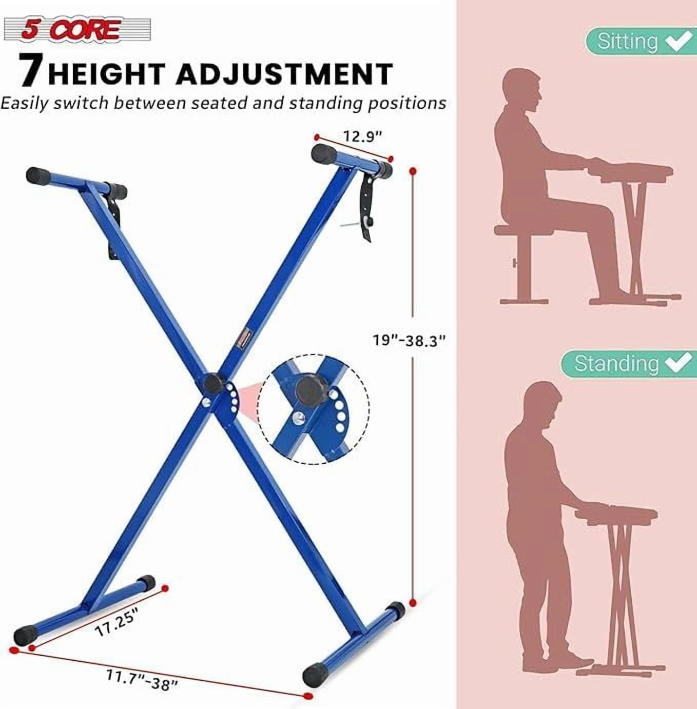 Keyboard Stand Single X Style Piano Riser Adjustable Holder + Keyboard Stool Thick Padded Piano Bench KS 1X BLU+KBB 02 BLK