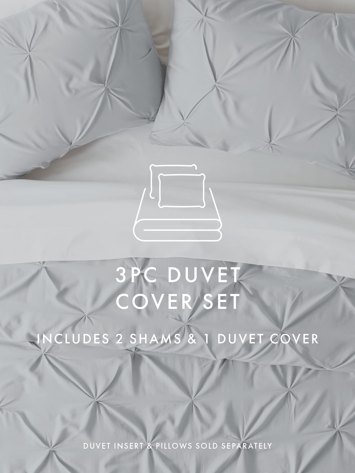 Comfort Canopy - 3 Piece Light Gray Pinch Pleated Duvet Cover Set with Shams for Queen Size Bedding